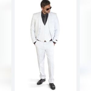 Wehilion 3 Piece Suit 2XL White Slim Fit Blazer Vest Pants Formal Wedding #542